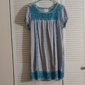 Cotton Imported Striped Blue and White Dress